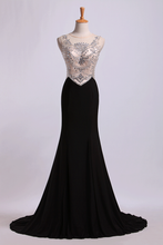 Load image into Gallery viewer, 2024 Bateau Prom Dresses Sheath/Column Spandex With Beads Sweep Train