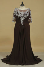 Load image into Gallery viewer, 2024 Bateau Mid-Length Sleeve Mother Of The Bride Dresses Chiffon Plus Size Black