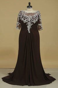 2024 Bateau Mid-Length Sleeve Mother Of The Bride Dresses Chiffon Plus Size Black