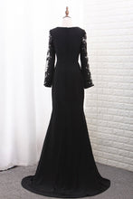 Load image into Gallery viewer, 2024 Chiffon Long Sleeves Scoop Mermaid Evening Dresses With Applique