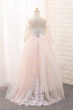 Load image into Gallery viewer, 2024 Ball Gown Scoop Long Sleeves Flower Girl Dresses Tulle With Aplique