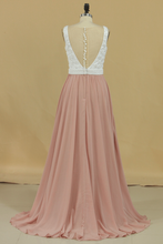 Load image into Gallery viewer, 2024 Scoop Prom Dresses A Line Chiffon With Beading Sweep Train
