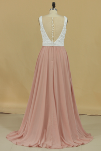 2024 Scoop Prom Dresses A Line Chiffon With Beading Sweep Train
