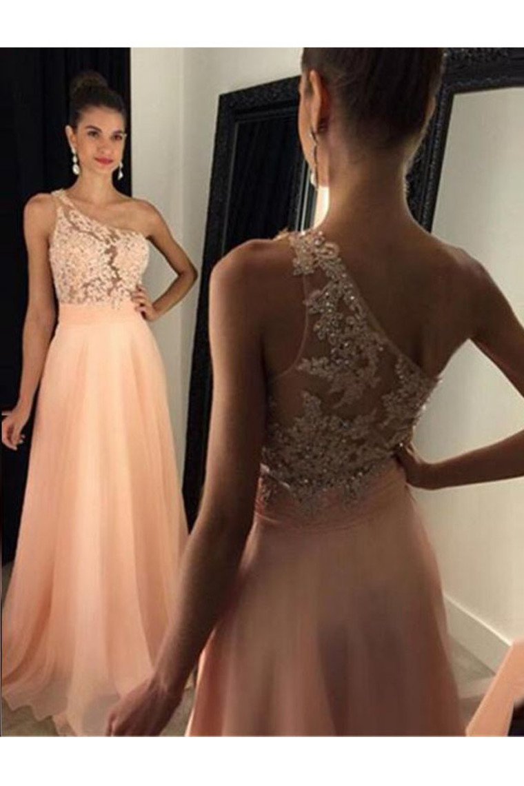 2024 Prom Dresses A Line One Shoulder With Applique Sweep Train Chiffon