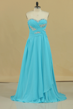 Load image into Gallery viewer, 2024 Prom Dresses A Line Sweetheart Chiffon With Beads And Ruffles