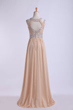 Load image into Gallery viewer, 2024 Prom Dresses Scoop A Line Floor-Length Open Back Chiffon With Beading