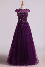 Load image into Gallery viewer, 2024 Prom Dress Scoop A Line/Princess Open Back Tulle With Beads