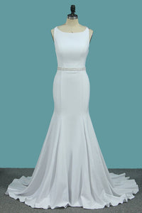 2024 Scoop Mermaid Wedding Dresses Spandex With Beading Open Back