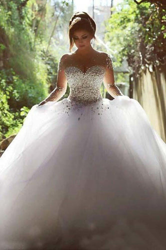 2023 Scoop Wedding Dresses A Line With Beading Floor-Length Tulle