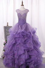 Load image into Gallery viewer, 2024 Ball Gown Scoop Beaded Bodice Tulle Quinceanera Dresses Floor Length