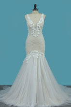 Load image into Gallery viewer, 2024 Mermaid Wedding Dresses Straps Tulle With Applique And Beads