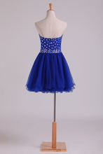 Load image into Gallery viewer, 2024 New Arrival Dark Royal Blue A Line Sweetheart Homecoming Dresses Tulle Short With Beads