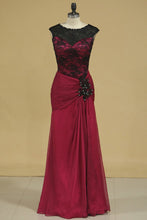 Load image into Gallery viewer, 2024 A Line Floor Length Evening Dresses Scoop Chiffon &amp; Lace
