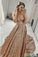 Puffy Sleeveless Sequined Court Train Prom Dress, Sparkly Sequin Evening Dresses SRS15312