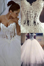 Load image into Gallery viewer, 2024 Gorgeous Wedding Dresses A-Line Sweetheart See Through Floor-Length Tulle With Pearls Lace Up