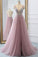 2023 Tulle Beading A-Line V-Neck  Prom Dresses WIth Sweep Train