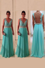 Load image into Gallery viewer, Scoop A Line Exquisite Chiffon Beading Prom Dresses With Applique