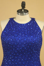 Load image into Gallery viewer, 2024 Floor Length Prom Dresses Scoop Beaded Bodice Mermaid Tulle Dark Royal Blue