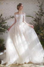 Load image into Gallery viewer, Romantic 3/4 Sleeves Illusion Neckline Appliques Wedding SRSPEG4NEPJ
