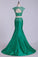 2024 Two Pieces Bateau Prom Dresses Mermaid Sweep Train With Beading & Applique