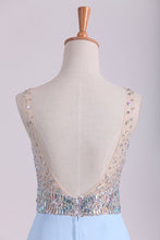Load image into Gallery viewer, 2024 Prom Dresses V Neck Beaded Bodice Sweep Train Chiffon A Line