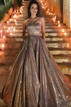 Load image into Gallery viewer, Sparkly Ball Gown Sweetheart Strapless Prom Dresses with Pockets, Dance SRS20445