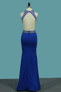 2024 Open Back Scoop With Beads And Slit Mermaid Prom Dresses