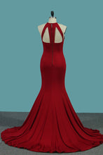 Load image into Gallery viewer, 2024 Open Back Scoop Spandex Mermaid Evening Dresses Sweep Train