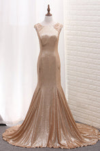Load image into Gallery viewer, 2024 Sequins Prom Dresses Scoop Mermaid With Beads Sweep Train