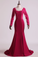 2024 Long Sleeves Prom Dresses Spandex Mermaid With Applique Burgundy/Maroon