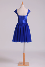 Load image into Gallery viewer, 2024 Homecoming Dresses Off The Shoulder Dark Royal Blue A Line Tulle With Ruffles