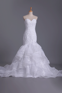 2024 New Arrival Sweetheart Mermaid With Applique And Beads Organza Wedding Dresses
