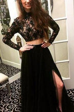 Load image into Gallery viewer, Long Sleeves Modest Black Two Pieces Beaded Lace Long Women Dresses Prom Dresses RS678