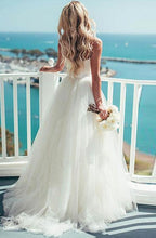 Load image into Gallery viewer, Sweep Train Spaghetti Straps Ivory Sweetheart Backless Beach Wedding Dresses RS360