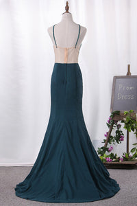 2024 Sexy Spaghetti Straps A Line Prom Dresses With Beading