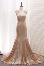 Load image into Gallery viewer, 2024 Scoop Mermaid Sequins Prom Dresses With Beads Sweep Train