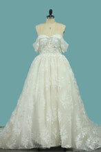 Load image into Gallery viewer, 2024 A Line Lace Off The Shoulder Wedding Dresses Chapel Train New Arrival