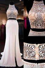 Load image into Gallery viewer, 2024 Two Pieces Mermaid Long Halter Beaded Custom Cheap With Slit Prom Dresses RS145