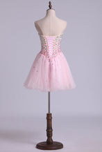 Load image into Gallery viewer, 2024 Sweetheart A Line Short/Mini Prom Dress With Full Beaded Bodice Tulle
