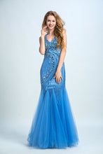 Load image into Gallery viewer, 2024 Prom Dresses V Neck Open Back Tulle With Beading Floor Length