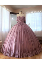 Load image into Gallery viewer, Ball Gown Off The Shoulder Tulle Quinceanera Dress With Lace Appliques Puffy Prom SRSP3HM7KB3