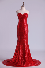 Load image into Gallery viewer, 2024 Hot Red Mermaid/Trumpet Evening Dresses Sweetheart Sequined Bodice