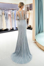 Load image into Gallery viewer, Beaded Evening Dresses Luxury Mermaid Crystal Sweep Train Long Sleeves Prom Dress
