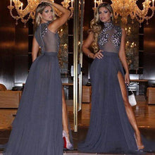 Load image into Gallery viewer, Navy Blue Lace Sheer Prom Dress Formal Dress Sexy Prom Dress Party Dress RS726