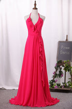 Load image into Gallery viewer, 2024 New Arrival A Line Chiffon Halter Open Back Prom Dresses