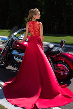 Load image into Gallery viewer, 2023 V Neck Satin Prom Dresses A Line With Applique And Sash
