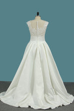 Load image into Gallery viewer, 2024 A Line Satin Scoop Wedding Dresses With Applique Asymmetrical