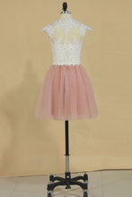 Load image into Gallery viewer, 2024 Tulle High Neck With Applique Homecoming Dresses A Line