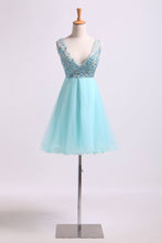 Load image into Gallery viewer, 2024 V Neck Homecoming Dresses Beaded Bodice A Line Short/Mini Tulle And Chiffon