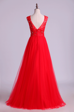 Load image into Gallery viewer, 2024 Prom Dresses A Line Scoop Long Tulle V Back Red